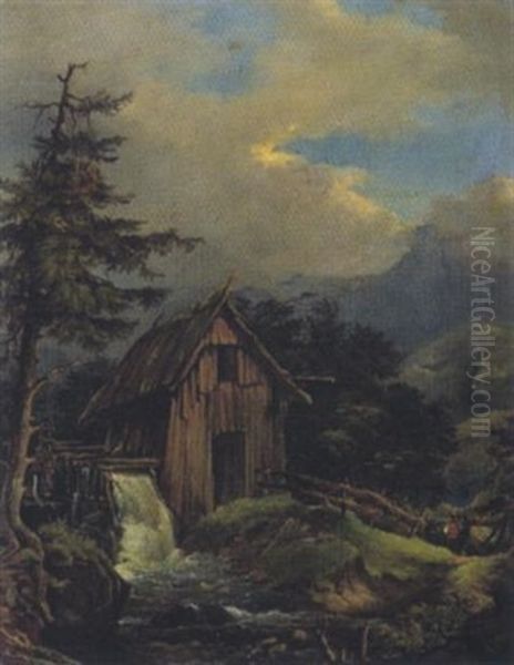 Muhle Bei Grein In Oberosterreich Oil Painting by Adolf Obermuellner