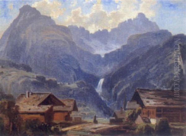 Blick Auf Ein Gebirgsdorf Oil Painting by Adolf Obermuellner