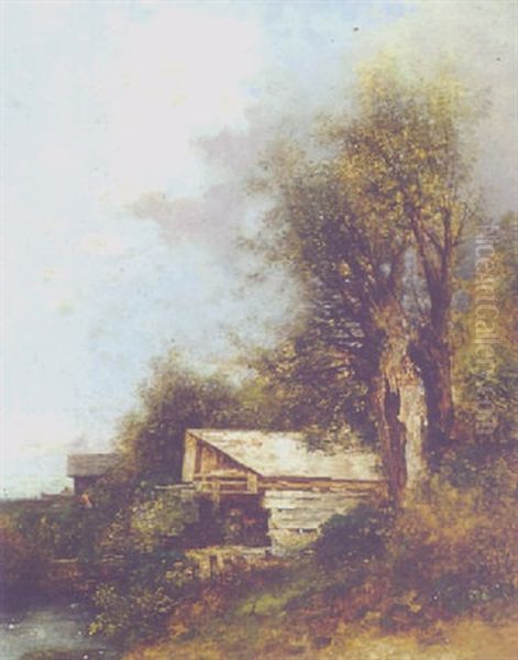 Weidelandschaft Oil Painting by Adolf Obermuellner