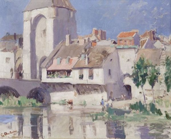 River Village Oil Painting by George Oberteuffer