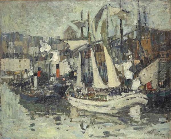 Bateaux De Peche A Quais Oil Painting by George Oberteuffer