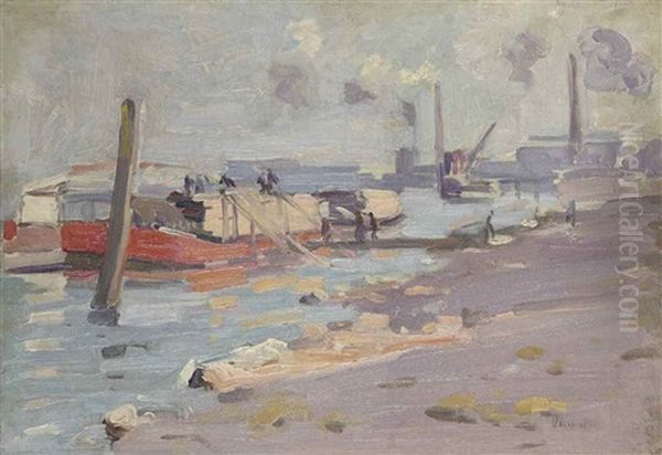 Port De Rouen Oil Painting by George Oberteuffer