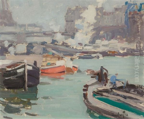 Along The Seine Oil Painting by George Oberteuffer