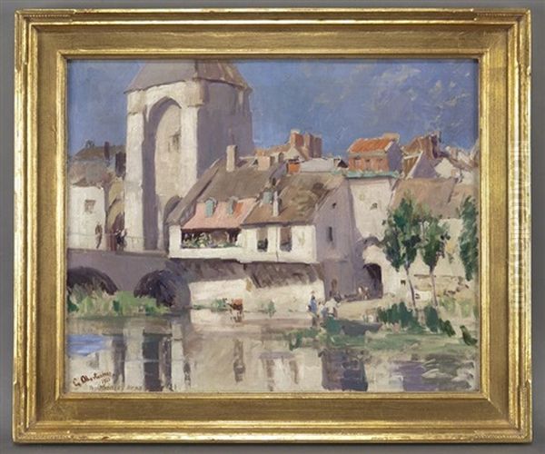 River Village Oil Painting by George Oberteuffer