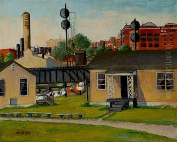 By The Railway Oil Painting by George Oberteuffer