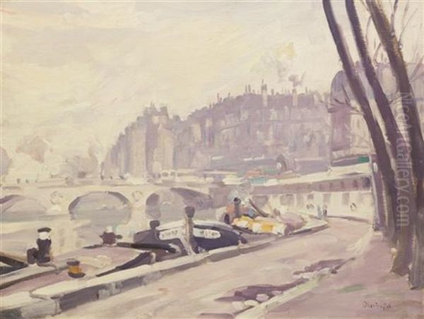 Les Quais De La Seine, Paris Oil Painting by George Oberteuffer