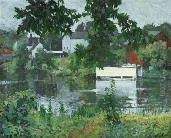 Wisconsin Boathouse Oil Painting by George Oberteuffer