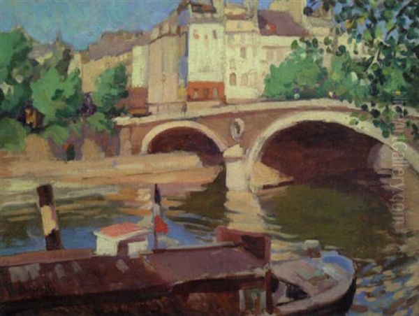 Pont Et Peniches, Paris by George Oberteuffer