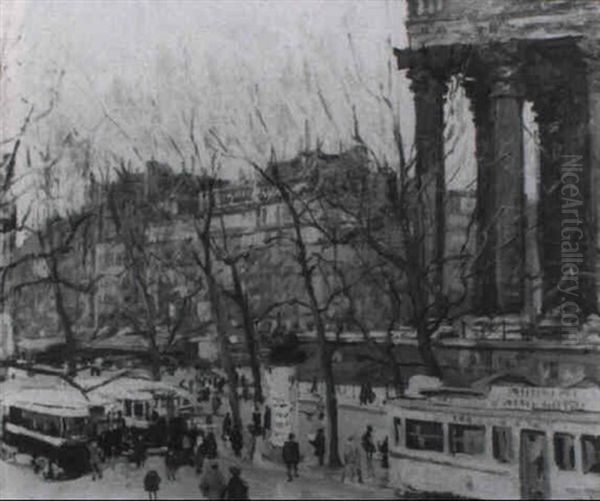 La Bourse, Paris Oil Painting by George Oberteuffer