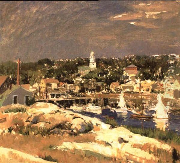 Rockport Harbor Oil Painting by George Oberteuffer