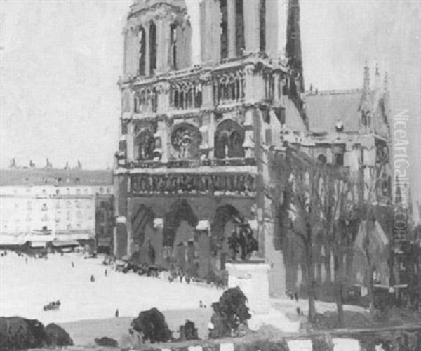 A View Of Notre Dame Oil Painting by George Oberteuffer