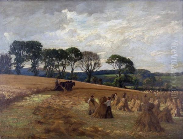 Heading The Stooks Oil Painting by Dermod O'Brien