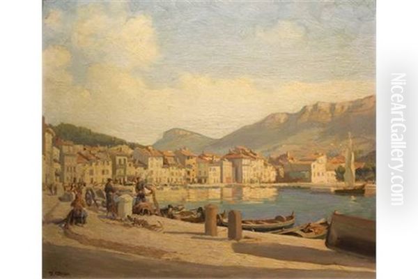 Cassis Harbour Oil Painting by Dermod O'Brien