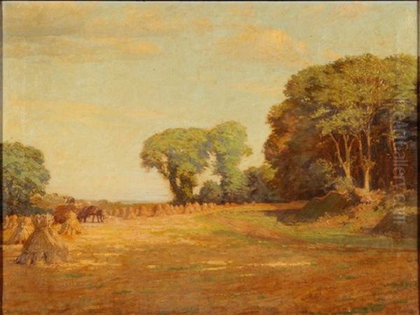 Harvest Scene Loading Stooks Oil Painting by Dermod O'Brien