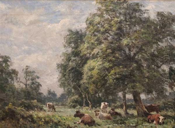 Cattle In A Wooded Landscape Oil Painting by Dermod O'Brien