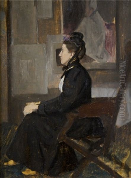 Study Of A Lady Seated In A Studio Oil Painting by Dermod O'Brien