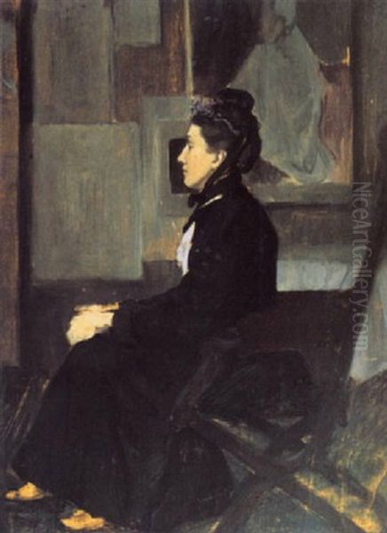 Study Of A Woman Seated In A Studio Oil Painting by Dermod O'Brien