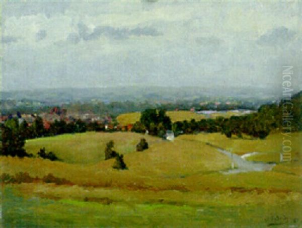 Village Among Fields Oil Painting by Dermod O'Brien