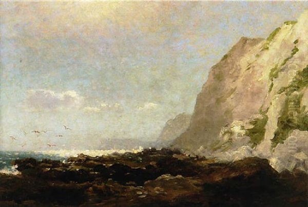 Rocky Shoreline With Distant Figures Oil Painting by Lucius Richard O'Brien