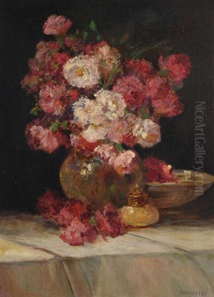 A Bouquet In A Vase Oil Painting by Jakub Obrovsky