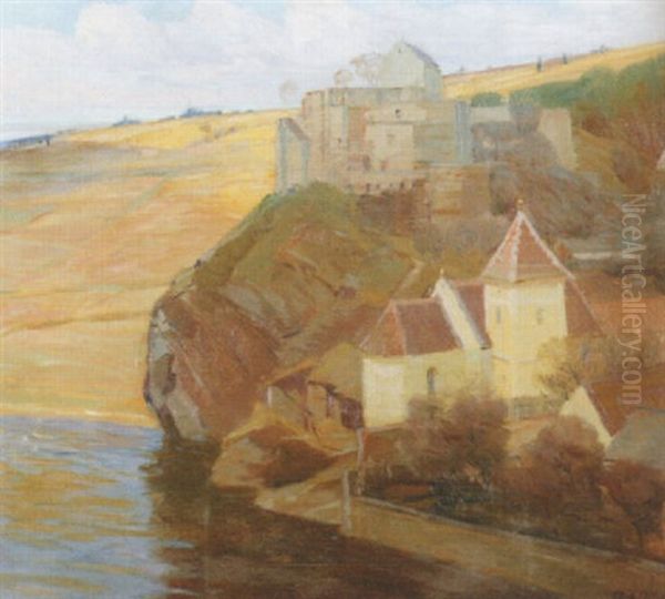 Kirche Und Burg Am Gewasser Oil Painting by Robert Obtresal