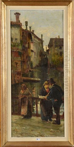 Scene De Rue A Venise Oil Painting by Angelo dall' Oca Bianca