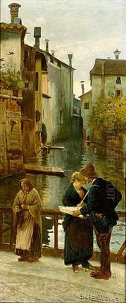 A Street Trader Oil Painting by Angelo dall' Oca Bianca