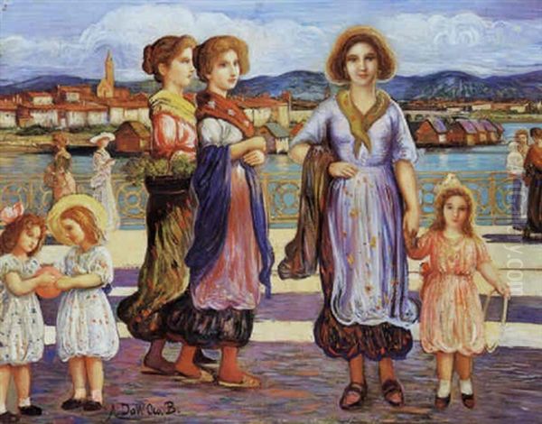 Donne E Bambine Oil Painting by Angelo dall' Oca Bianca