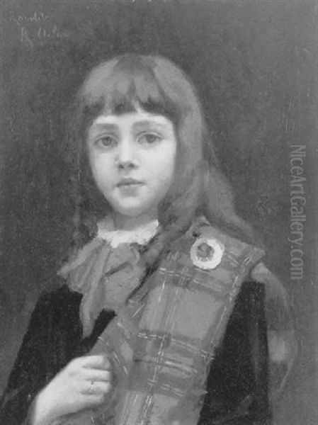 Portrait D'enfant En Ecossais Oil Painting by Raphael De Ochoa y Madrazo