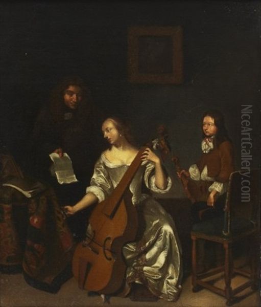 Interior Med Musicerande Sallskap Oil Painting by Jacob Ochtervelt