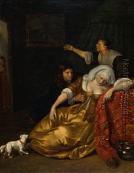 In Ohnmacht Gefallene Dame, Von Verehrer Und Kammerzofe Umsorgt Oil Painting by Jacob Ochtervelt