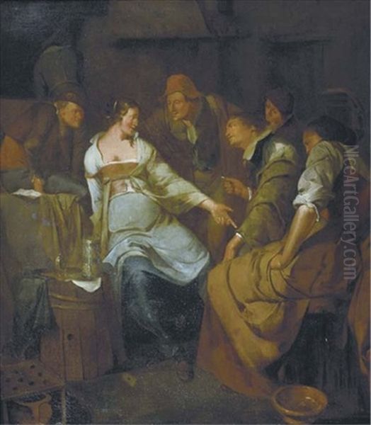 A Young Courtesan With Other Figures Making Merry In An Inn Oil Painting by Jacob Ochtervelt