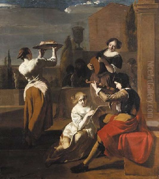 A Musical Company In A Garden Oil Painting by Jacob Ochtervelt