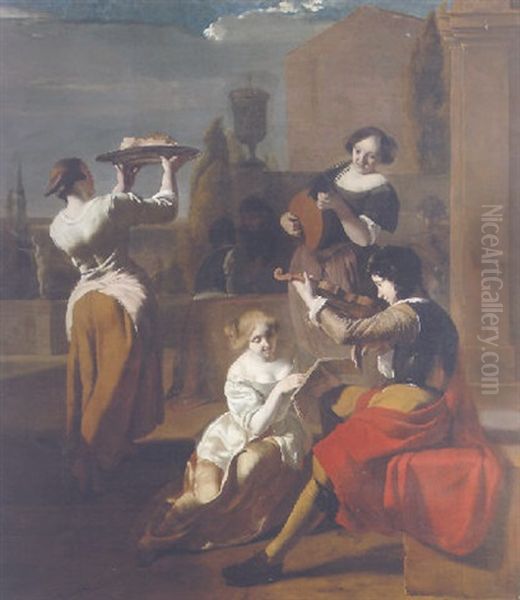 A Musical Company In A Garden Oil Painting by Jacob Ochtervelt