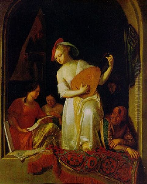 Musicians In A Niche Oil Painting by Jacob Ochtervelt