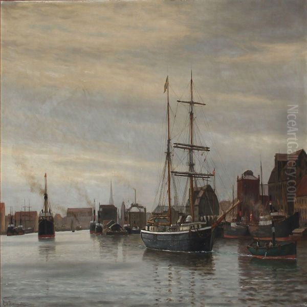 Entering Copenhagen Harbour Oil Painting by Christian Vigilius Blache