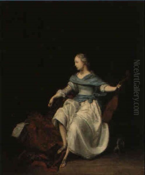 A Lady Seated, Holding A Viola Da Gamba And A Bow Oil Painting by Jacob Ochtervelt