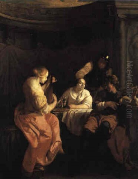 Musicians Playing In A Rotunda Oil Painting by Jacob Ochtervelt