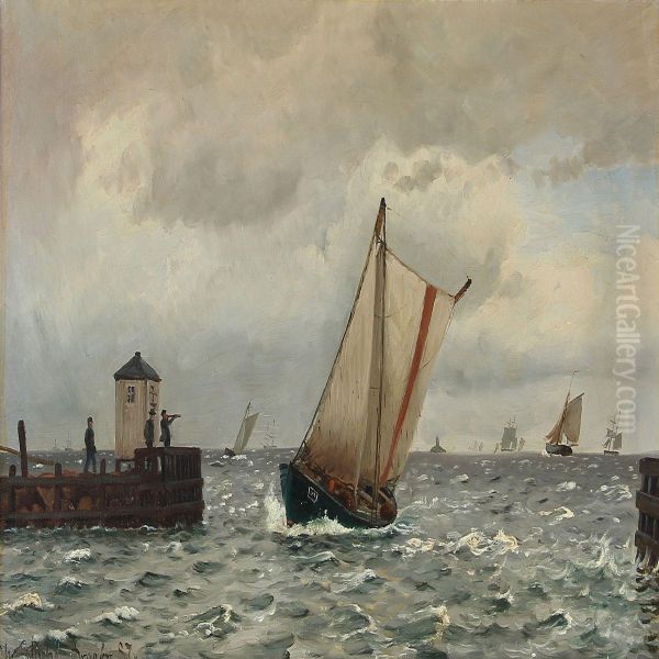 Harbour Scene From Dragor, Denmark Oil Painting by Christian Vigilius Blache