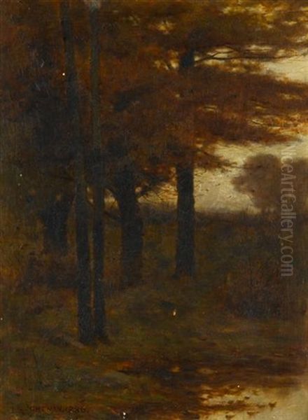 Forest At Dusk Oil Painting by Leonard Ochtman