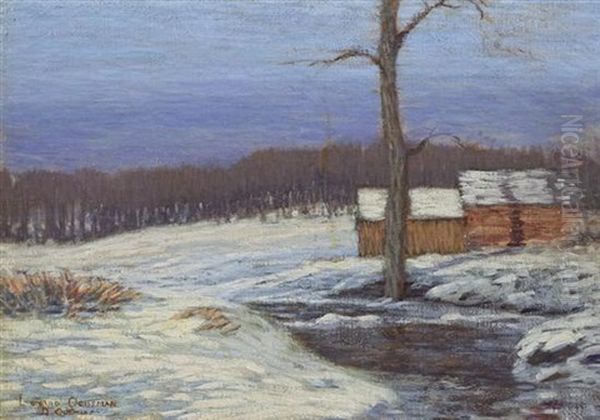 Red Barn In Snow, Connecticut Oil Painting by Leonard Ochtman