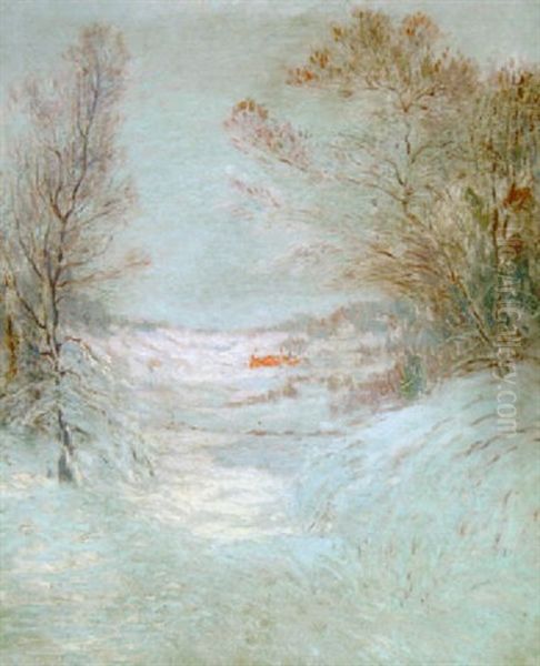 Winter In Connecticut Oil Painting by Leonard Ochtman