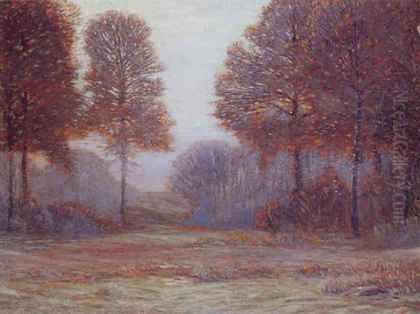 An Extensive Fall Landscape At Dusk Oil Painting by Leonard Ochtman