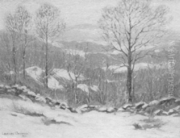 Snowy Hillside Oil Painting by Leonard Ochtman