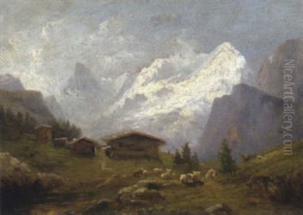 Schafherde Auf Der Alm In Den Schweizer Alpen Oil Painting by Eduard Ockel