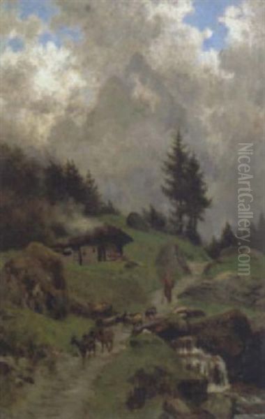 Motiv Aus Den Schweizer Alpen Oil Painting by Eduard Ockel