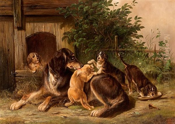 Hundefamilie Oil Painting by Carl Friedrich Ockert