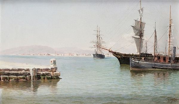 Entrada A Puerto, 1891 Oil Painting by Emilio Ocon