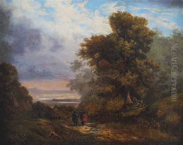 View Of Howth Overlooking Dublin Bay With Figures In A Wooded Landscape Oil Painting by James Arthur O'Connor