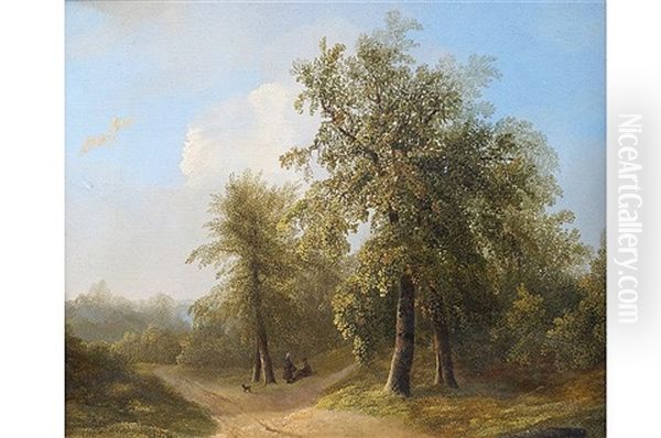 Wood Landscape With Two Conversing Figures Oil Painting by James Arthur O'Connor